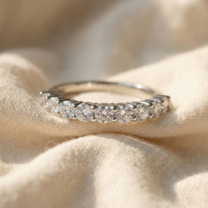 FCJ Jewelry LLC - Wholesale Multi-Stone Ring - Moissanite Half Eternity Ring in Silver – Stackable Ring15