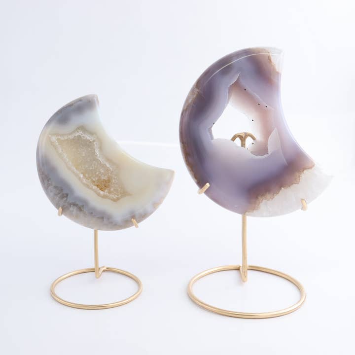 Agatmåner med stativ, sæt med 2 for engroshandel hos Mi Esperanza Minerals