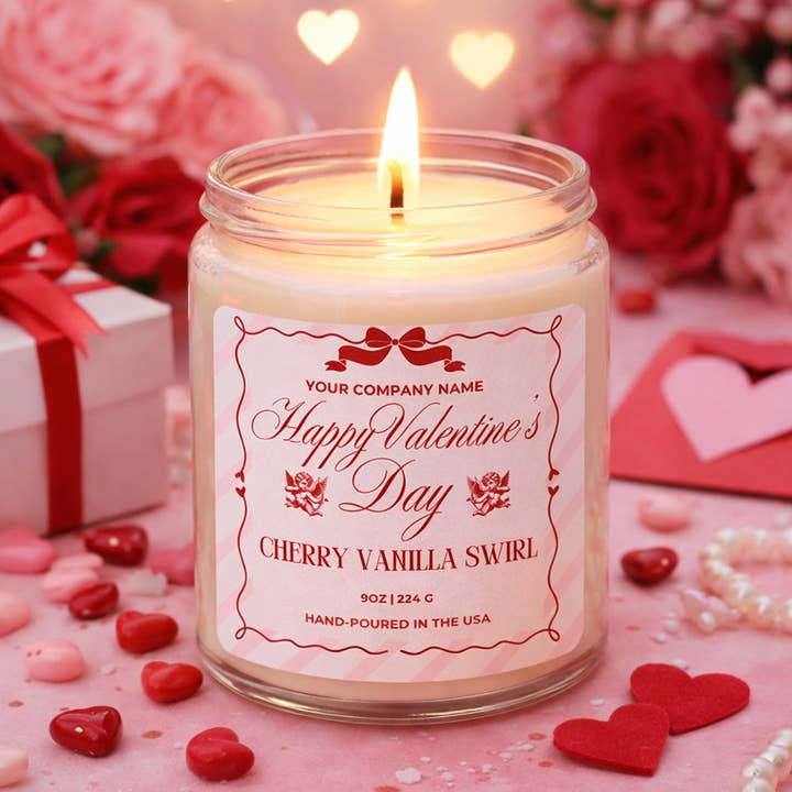 Etichetta pre-progettata per San Valentino, Candela in barattolo di vetro trasparente per la vendita all'ingrosso da parte di Candle Bliss