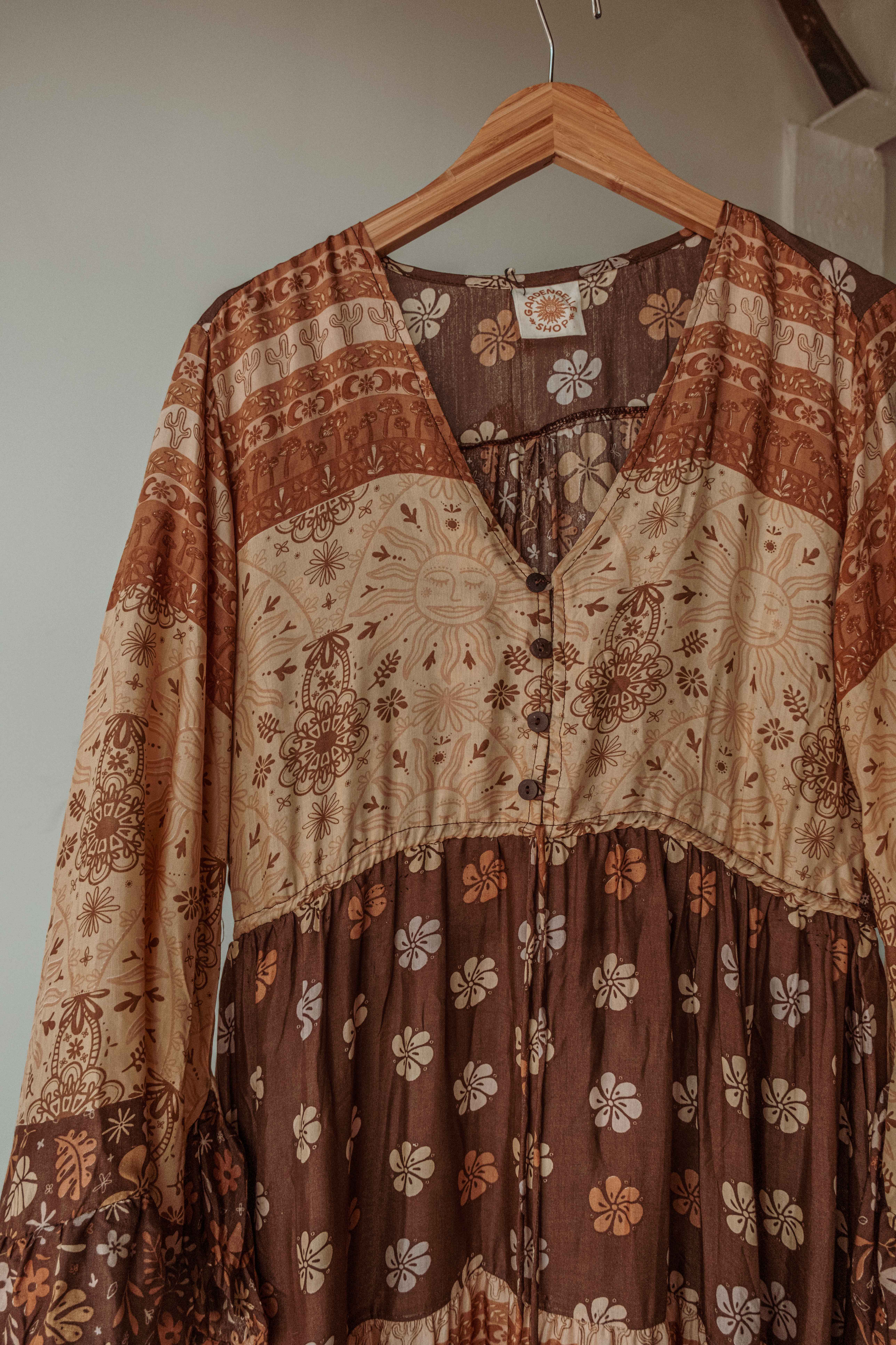 Gardenbelle Shop - Venta al por mayor Vestido - Mujer - Vestido largo hippie bohemio, vestido con mangas acampanadas del solsticio terrenal9