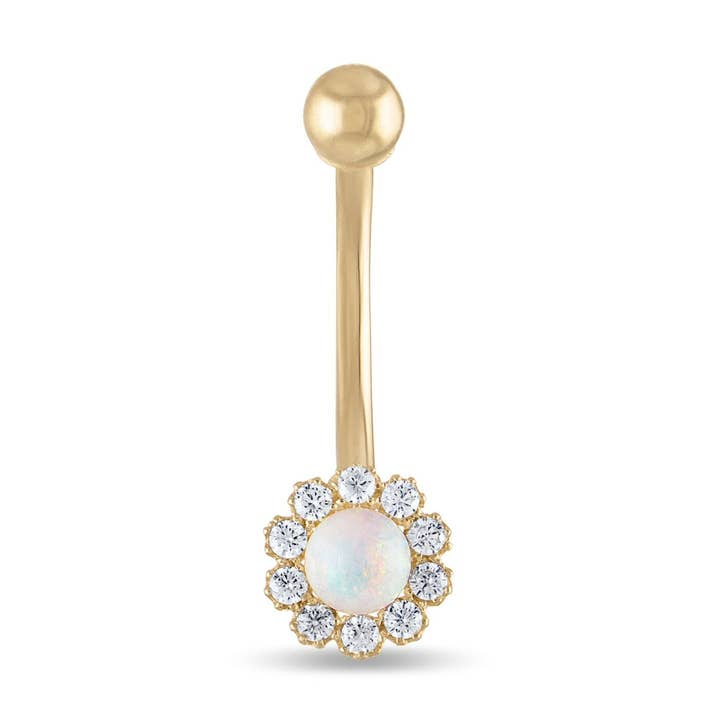 14-karätiges Massivgold | Bauchnabelring mit Opalblüte | Marineballring | Bauchnabelringe | Bod für den Großhandel von Zahav Jewelry