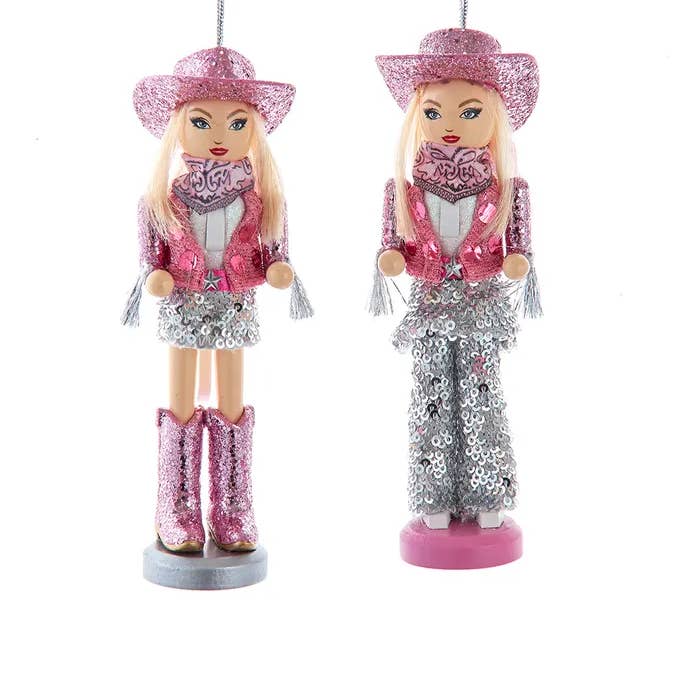6" Wooden Cowgirl Nutcracker Ornament 2 Assorted for wholesale by Kurt S. Adler, Inc.