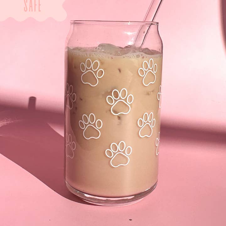 Puppy Paws| Libbey Glass Beer Can Iced Coffee Glass for wholesale by Oak Shore Collective LLC