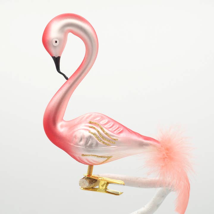Uccello in vetro FLAMINGO - ornamenti natalizi in vetro per la vendita all'ingrosso da parte di Mrs Twinkle