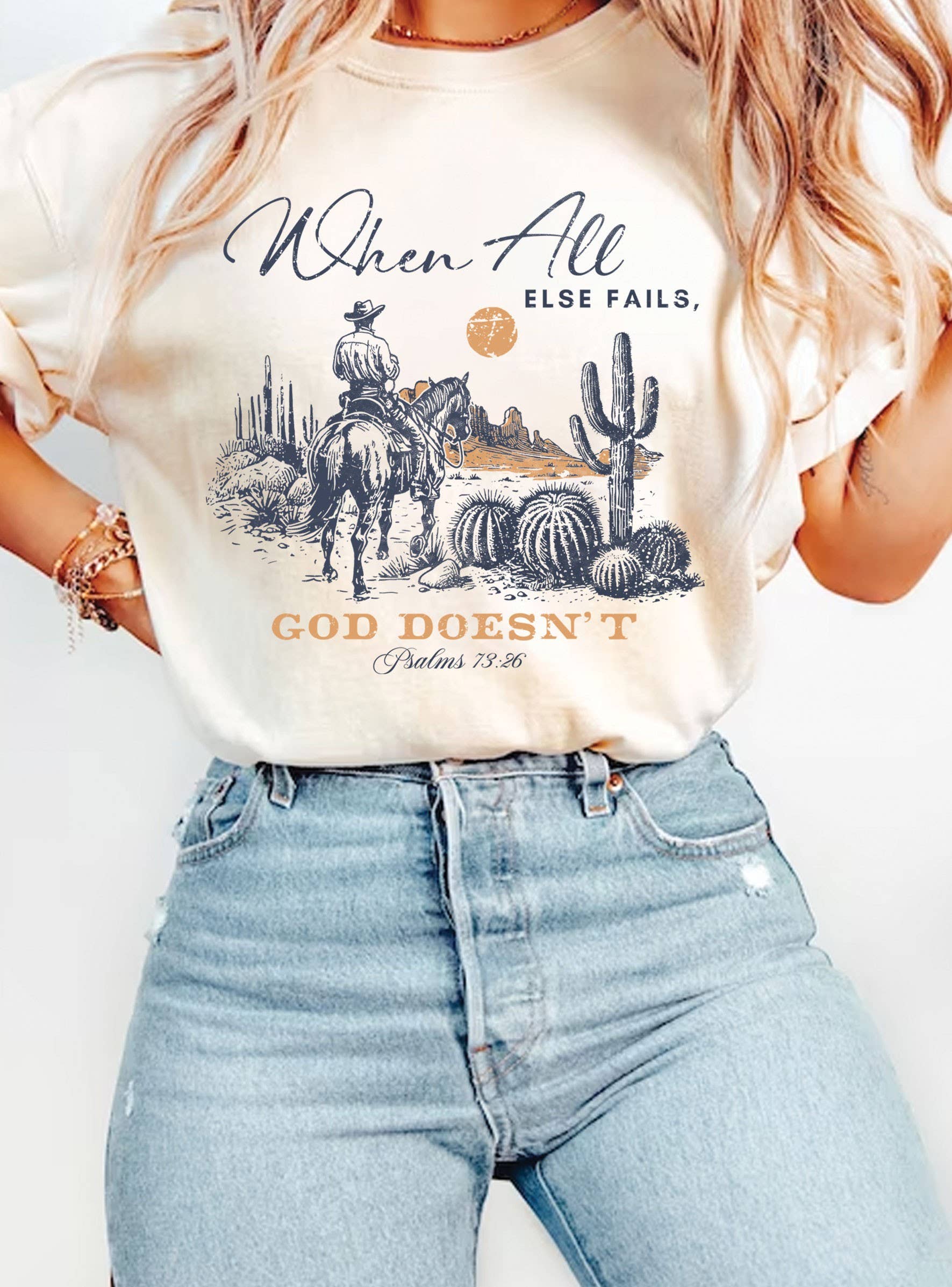 Rustee Clothing – Großhandel T-Shirt mit Siebdruck – Damen – WENN ALLES ANDERE VERSAGT, MACHT GOTT KEINE COWBOY-GRAFIK-T-SHIRTS2