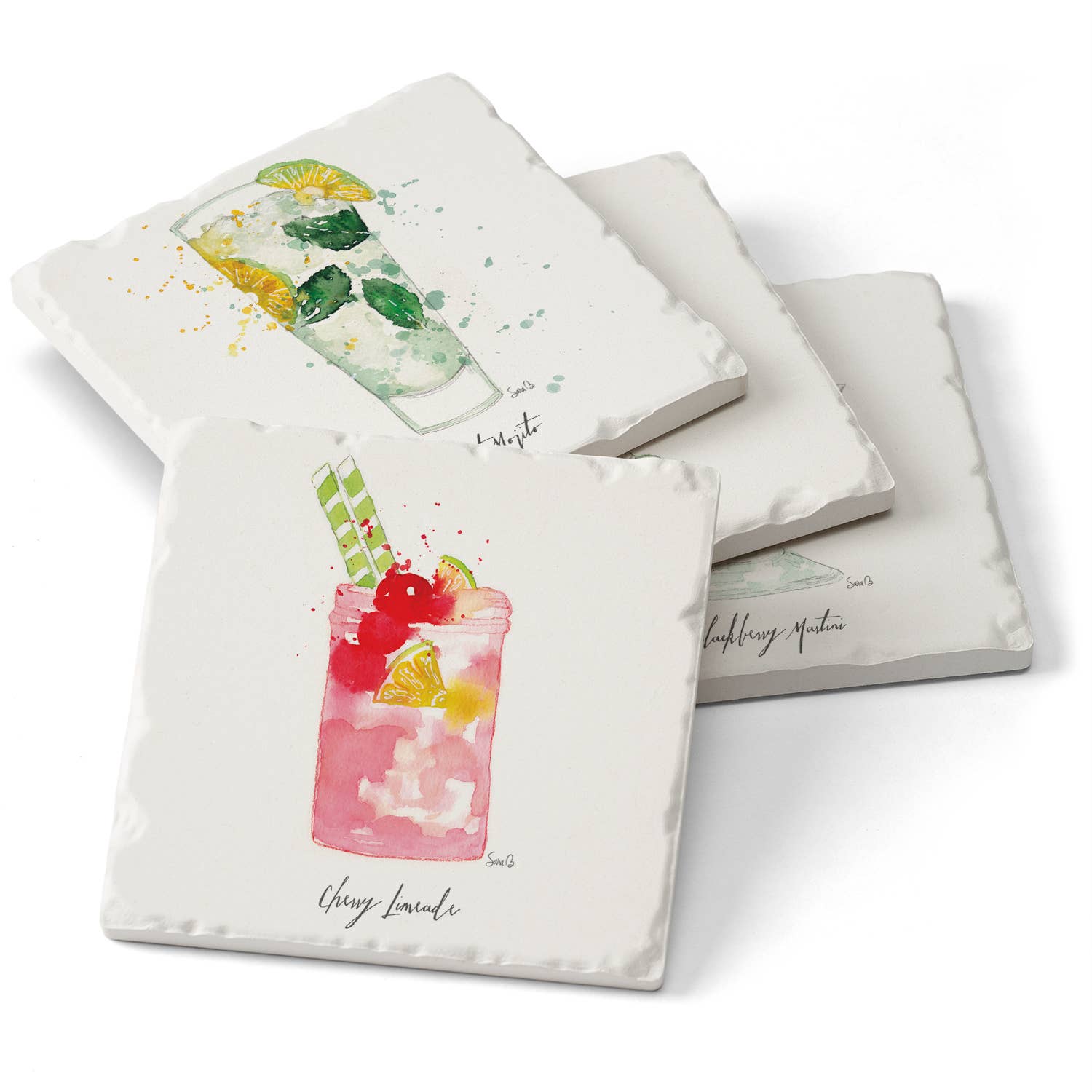 Conimar Promotions - Wholesale Coasters - Drinks Splash 4pk Assorted Tumbled Tile Coasters 2