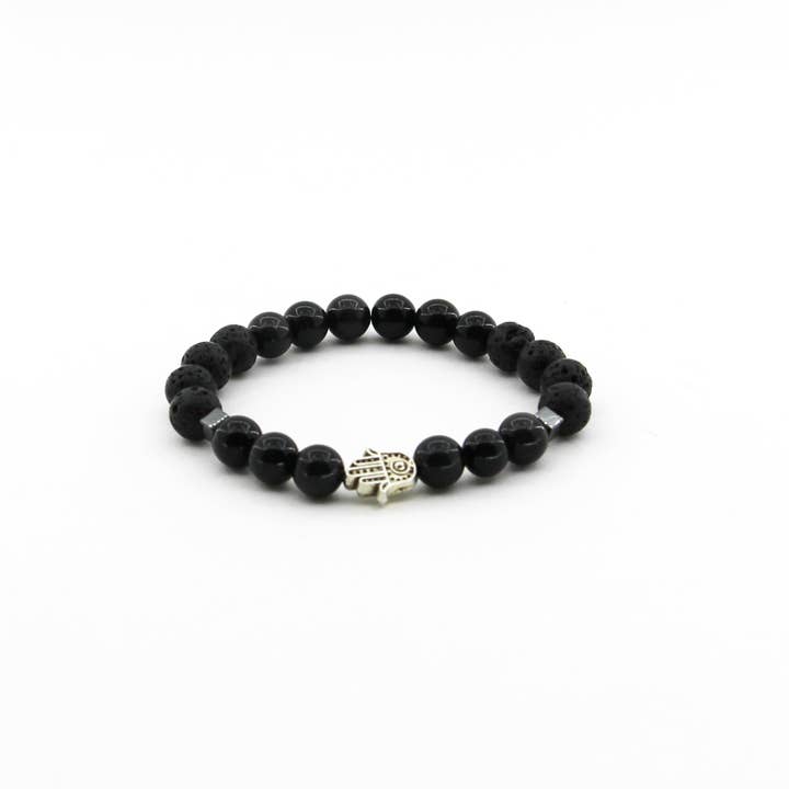Ultimate Protection - Obsidian, Lava, Hematite, Hamsa - Gemstone Bracelet for wholesale by Omen Bazaar LLC