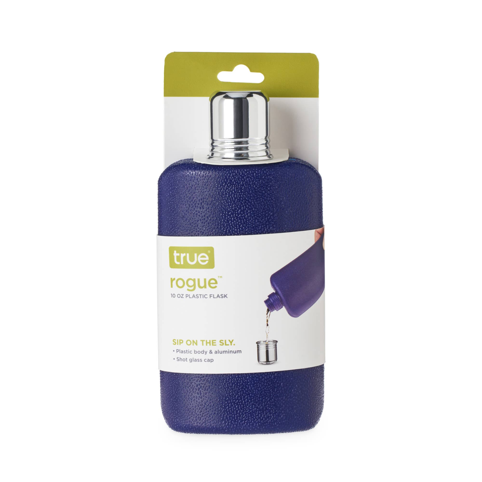 TRUE - Wholesale Flask - Rogue Plastic Flask w Shot Glass Lid ASST COLORS and SIZES15