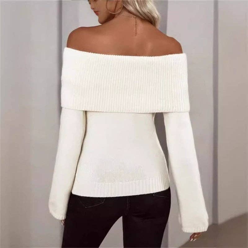 kycozy - Wholesale Knit Sweater - Women's - Offshoulder Solid Slimfit Longsleeve Sweater8