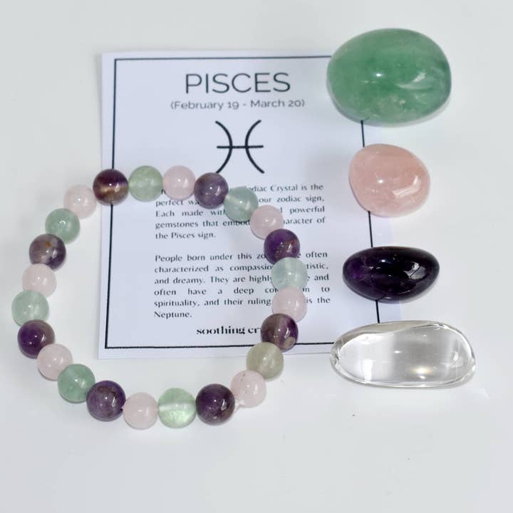 Soothing Crystals - Wholesale Spiritual Stone/Crystal - Tumbled Crystals Kit | PISCES | Stones Gift | Zodiac Set1