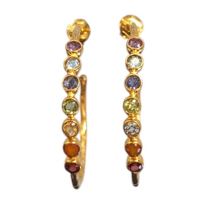 Rainbow Multi-Stone Vermeil Hoop Earrings for wholesale by Saraswati Imports