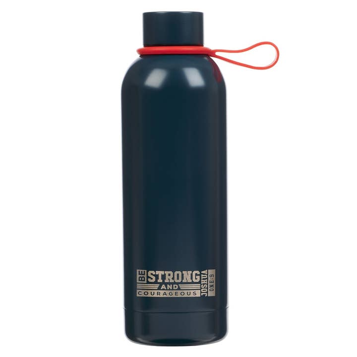 Water Bottle SS Stickers Navy Strong and Courageous Josh 1:9 for wholesale by Christian Art Gifts