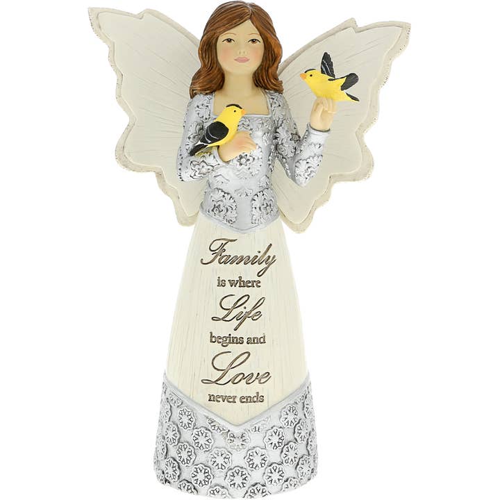 Family - 5.5" Angel Figurine with Goldfinches for wholesale by Pavilion