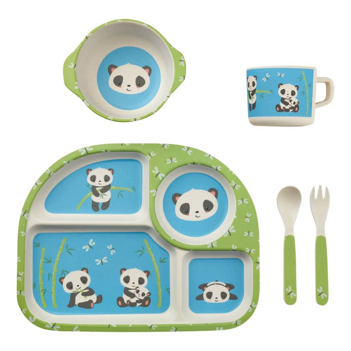 My Funkins - Wholesale Dinnerware Set - Kids & Baby - Five Piece Bamboo Dish Set for Kids - Pandas