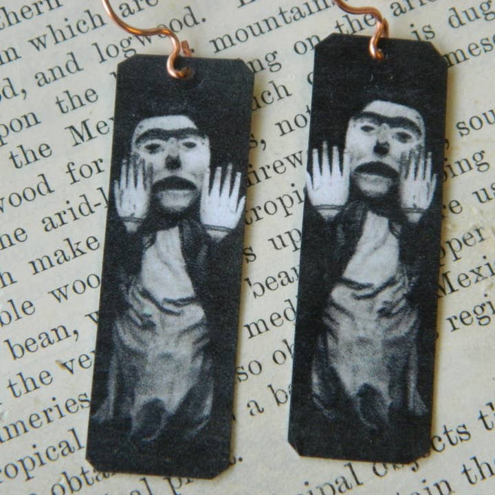 Earrings Native American Masked Figure Edward S Curtis for wholesale by Sarah Wood Studio