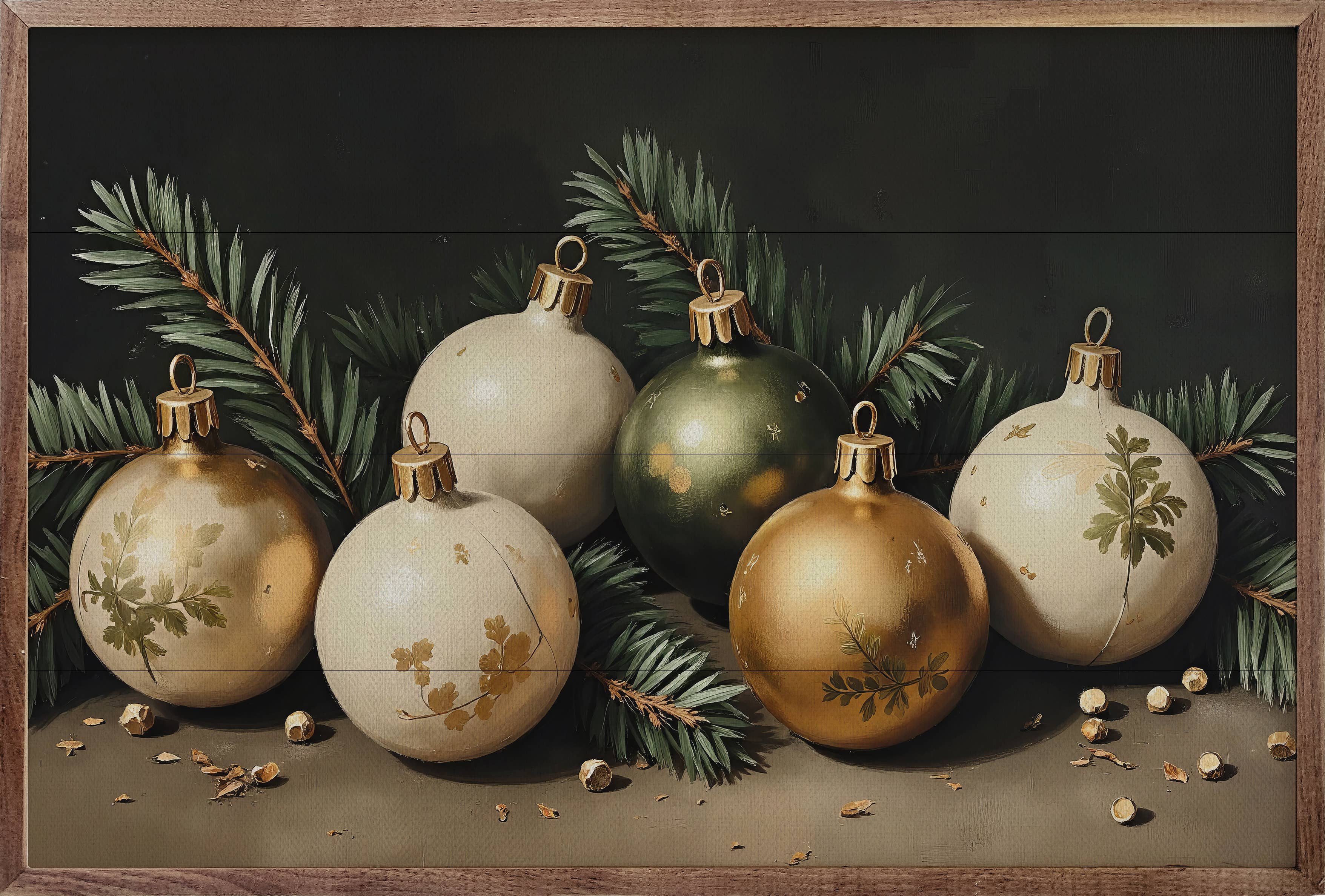 Kendrick Home - Wholesale Wood Wall Art - Bright Christmas Ornaments0