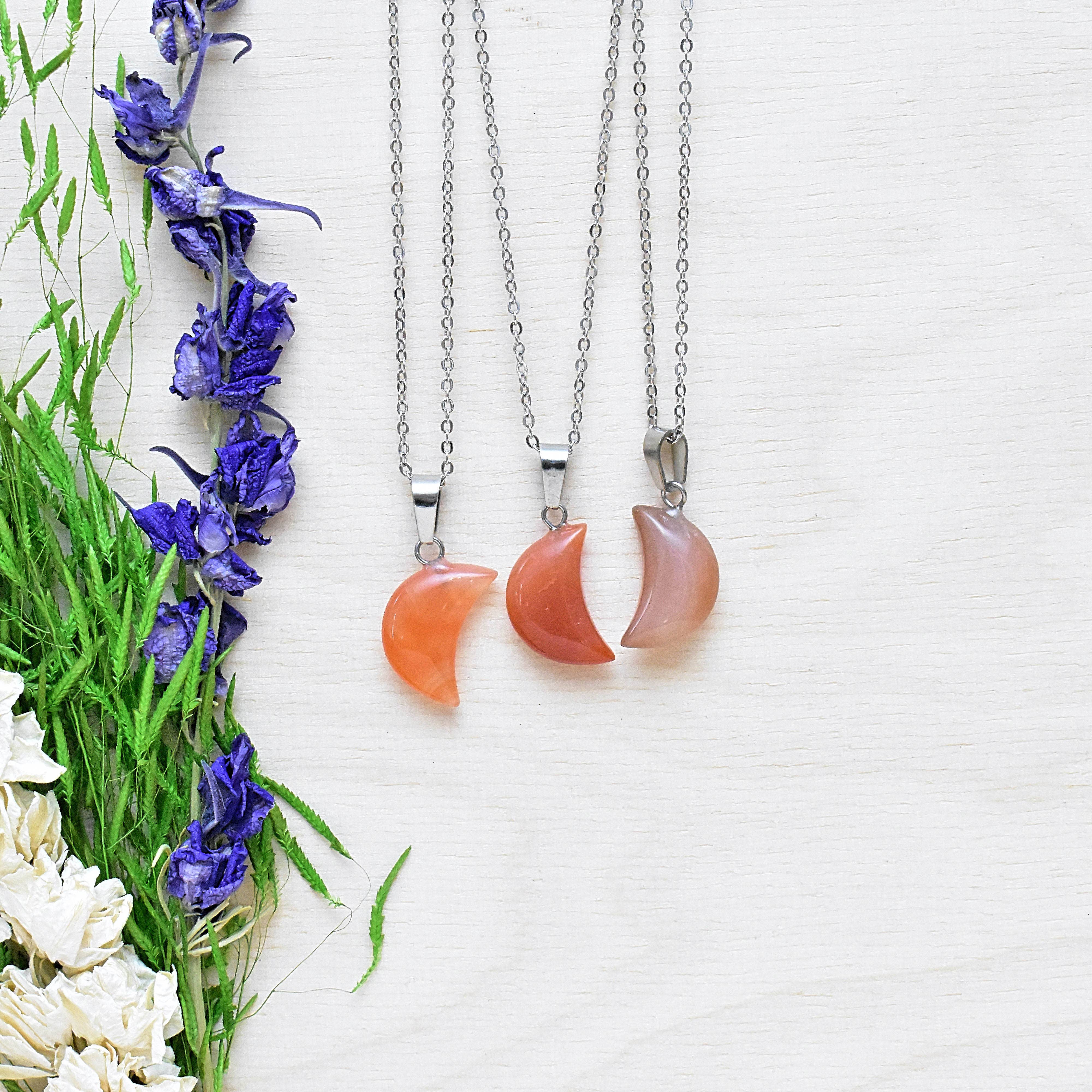 Ewelina Pas Jewelry - Wholesale Pendant/Charm Necklace - Silver Carnelian Crescent Moon Necklace2