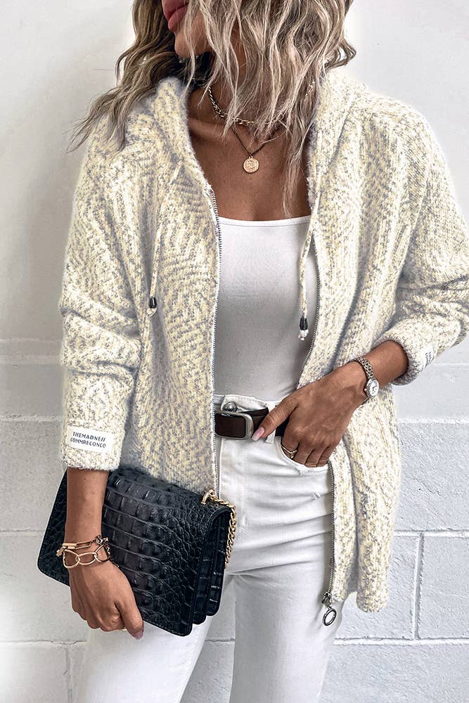 UNISHE - Vendita all'ingrosso Cardigan - Donna - Cardigan lavorato a maglia con cerniera e cappuccio con coulisse MMY1207