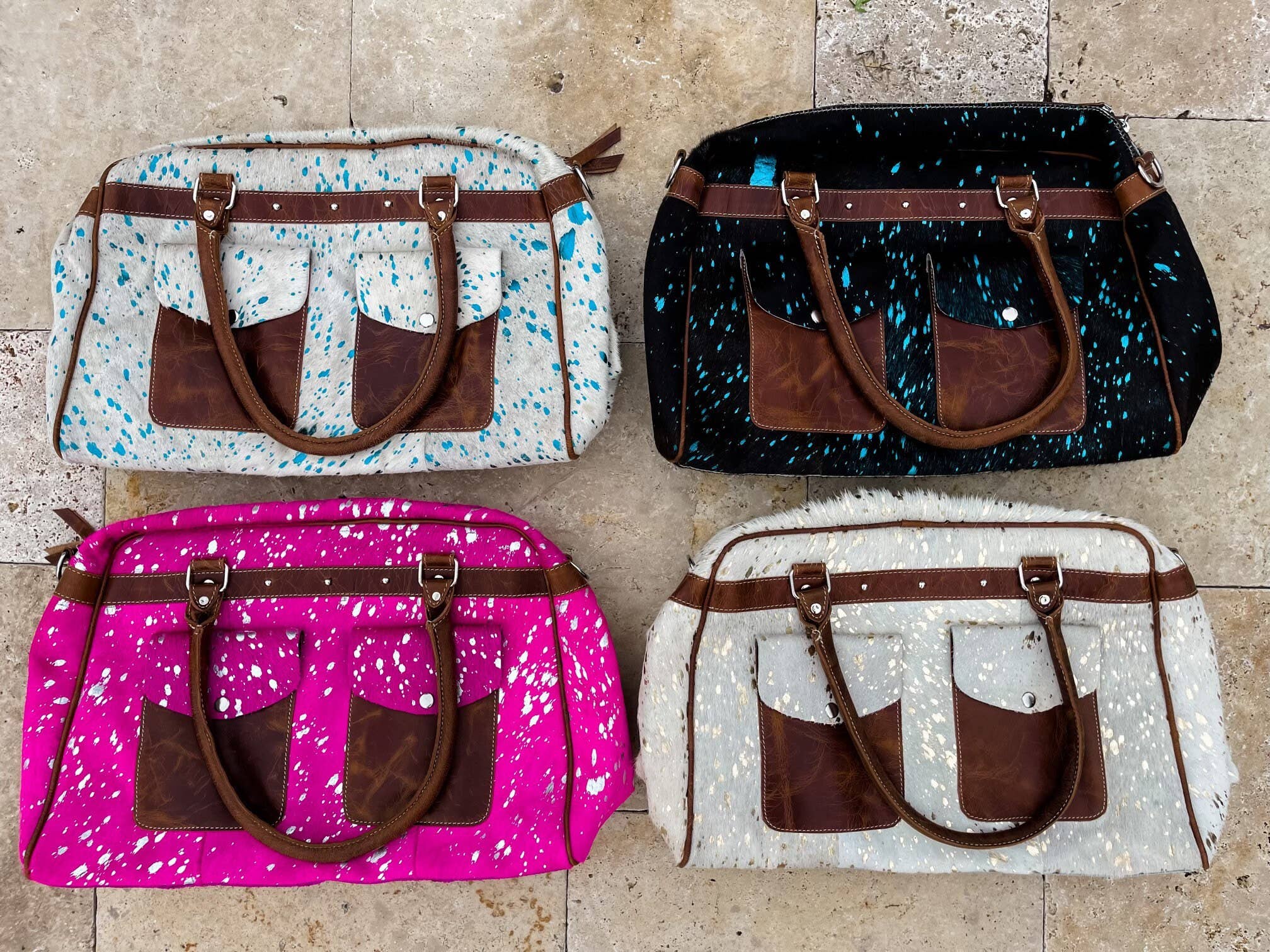 Boho Ranch Shop - Wholesale Weekender Bag - Women's - Weekender Duffle Leather Hair On Cowhide Duffel Travel Bag3