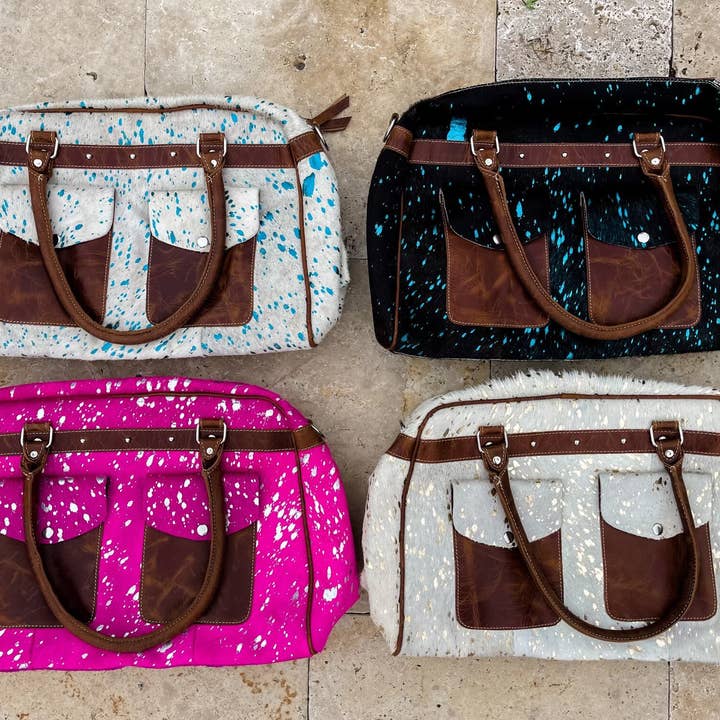 Boho Ranch Shop - Wholesale Weekender Bag - Women's - Weekender Duffle Leather Hair On Cowhide Duffel Travel Bag3