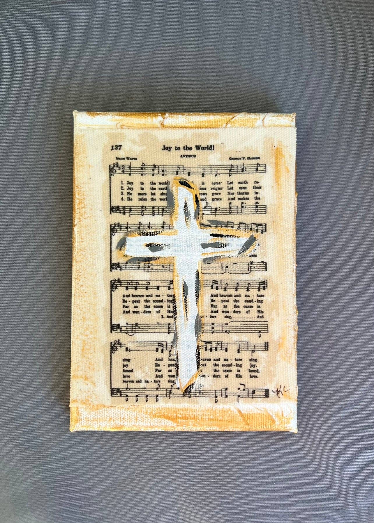 Half-Pint Designs - Venta al por mayor Ilustración - Impresión de cruz pintada a mano sobre lienzo de 5 x 71