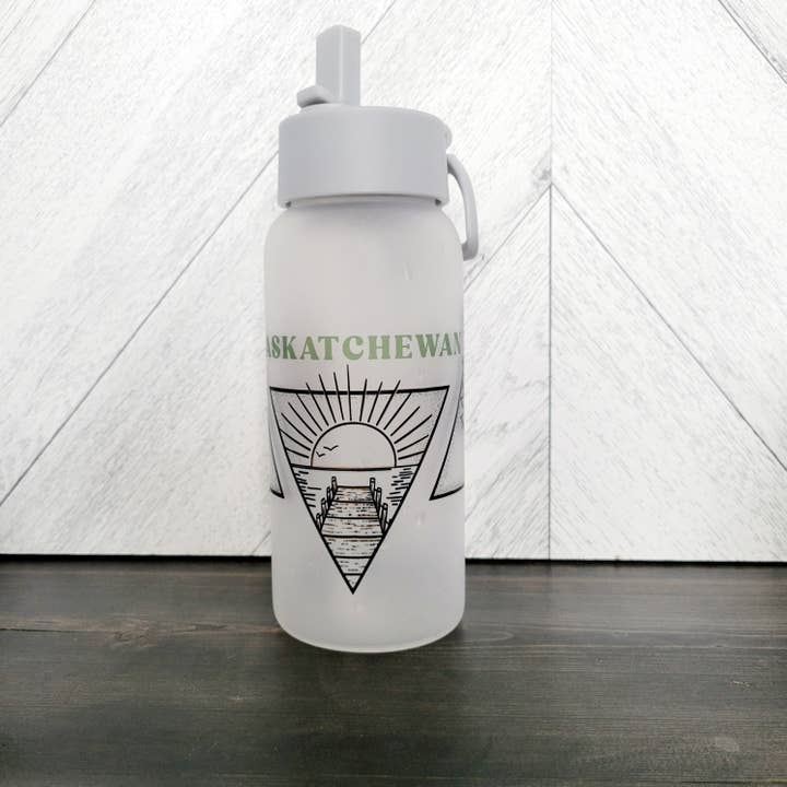 Saskatchewan Triangle Frosted Glass Water Bottle for wholesale by DIYxe
