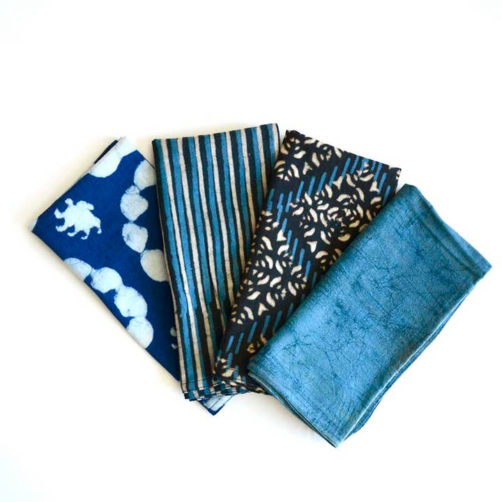 Ichcha - Wholesale Dinner & Cloth Napkin - Cloth Mix & Match Indigo Blue Napkins (Set of 4) | Bulu