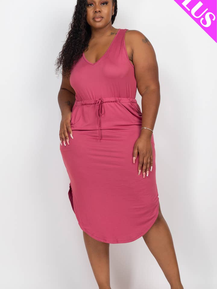 CAPELLA APPAREL - Wholesale Dress - Women's - Plus Size Sleeveless Front Tied Rounded Hem Dress14