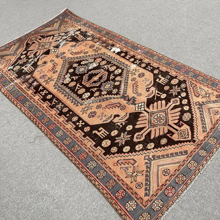 The Loom Wholesale - Wholesale Area Rug - Turkish Rug, Brown Aztec, Vintage Wool, 6.5x3.7 ft, SCR-19541