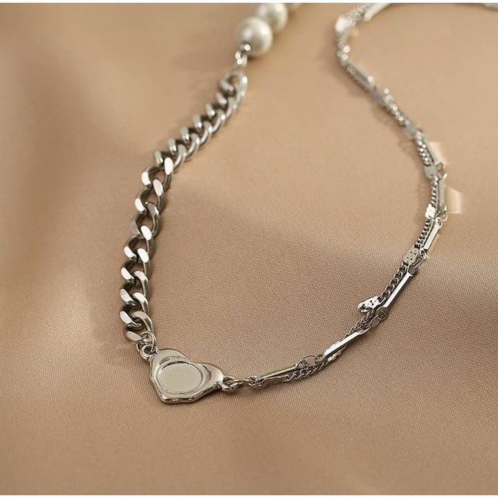 Sliver Ladies Silver Cross Heart with Beads Necklace SKAJ017 for wholesale on Faire1