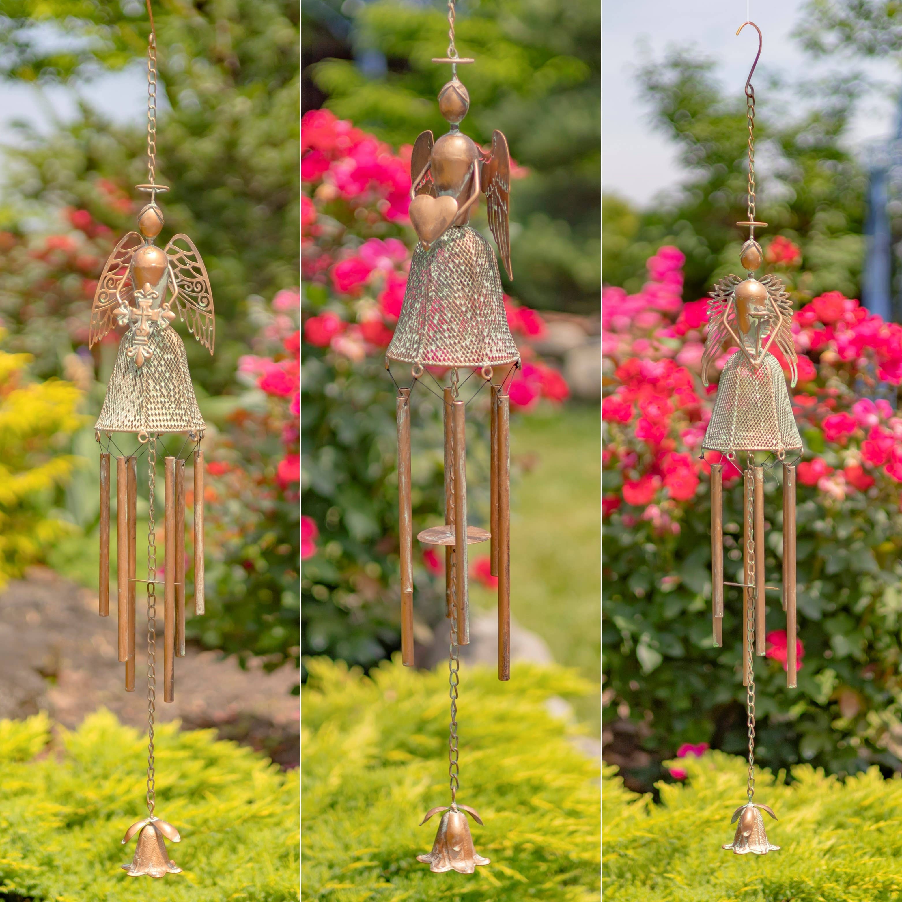Zaer Ltd. International - Wholesale Wind Chime - 3 Assorted Hanging Angel Wind Chimes in Copper0