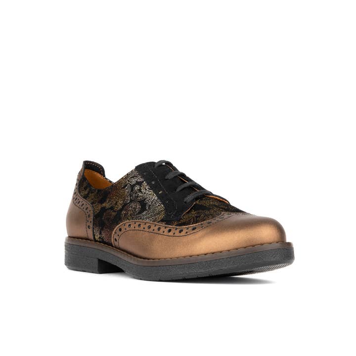 Embassy London – wholesale Brogue shoes – Women's – The Artist - Bronze & Floral - Women's leather lace-up shoe with brogue detailing1
