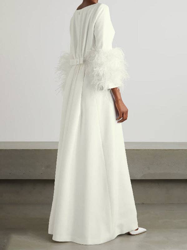 FurDecoration - Wholesale Dress - Women's - Black & White Feather Sleeve Party Dress1