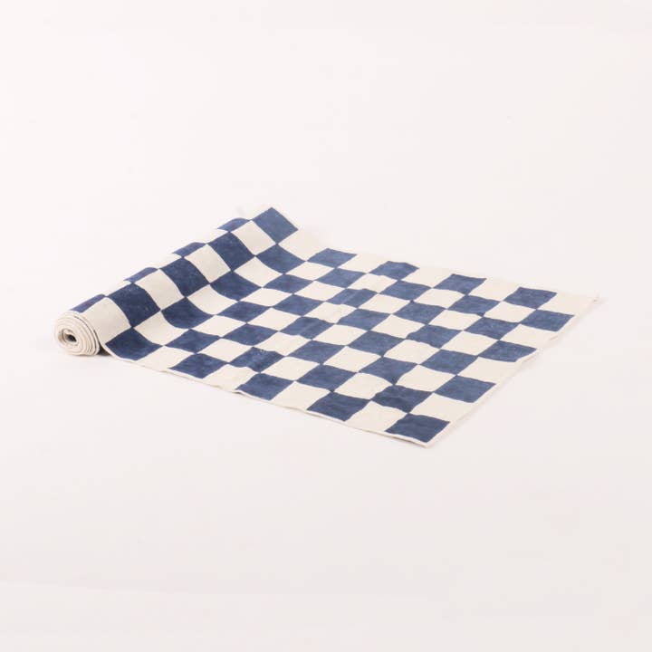 Handloom Handblock Tryckt Rutig Bordslöpare för wholesale av Artisaga