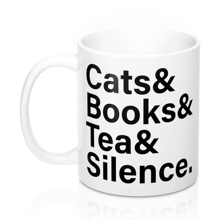 Introvert's Mug- Cats Books Tea Silence 11oz for wholesale by Sharptooth Snail