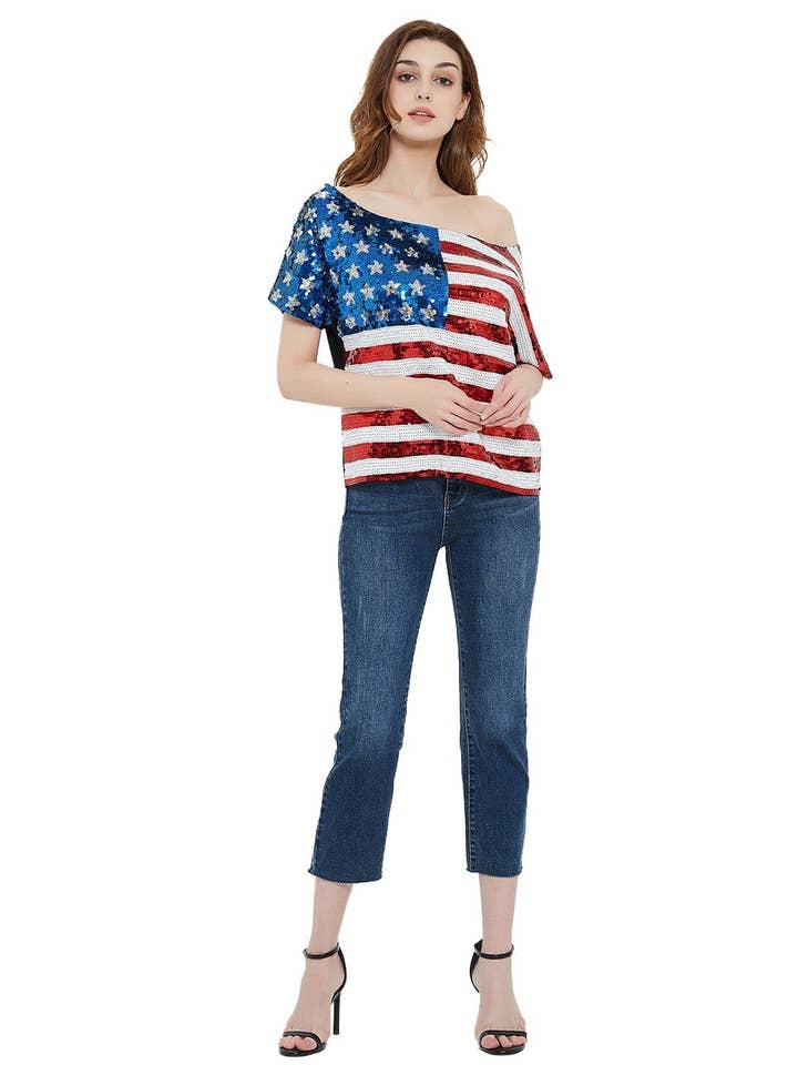Anna Kaci Wholesale - Wholesale Camisole - Women's - Patriotic American Sequin Camisole Top12