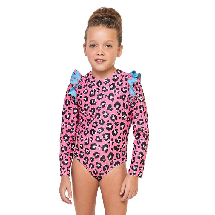 Cheetah Heart badpak met lange mouwen, eendelig voor wholesale door Too Cool Beachwear