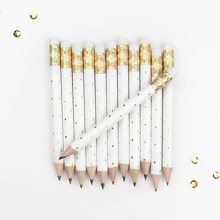 Inklings Paperie - Wholesale Pencil - Mini Pencils - Gold Dot/White