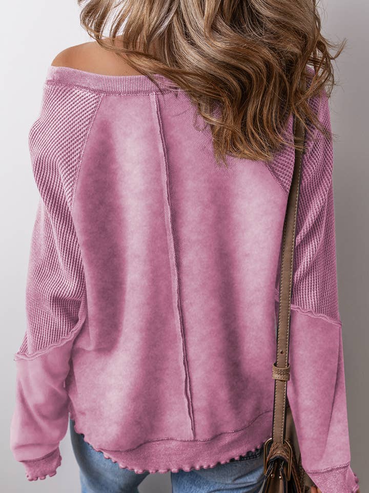 Aapparella - Wholesale Sweatshirt - Women's - Waffle Knit * Patchwork Long Sleeve Sweatshirt | S-2XL5