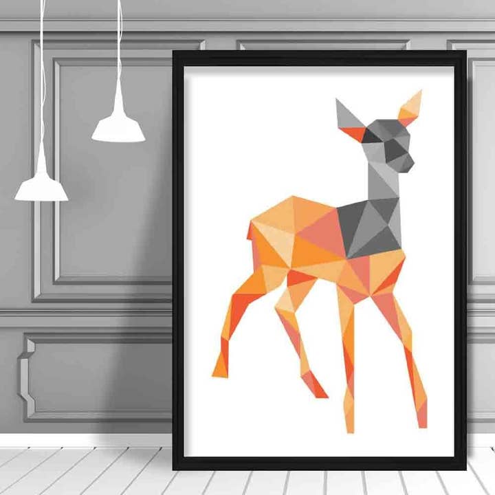 Artze Wall Art - Vente Poster - Poster de jeune cerf géométrique orange et gris2