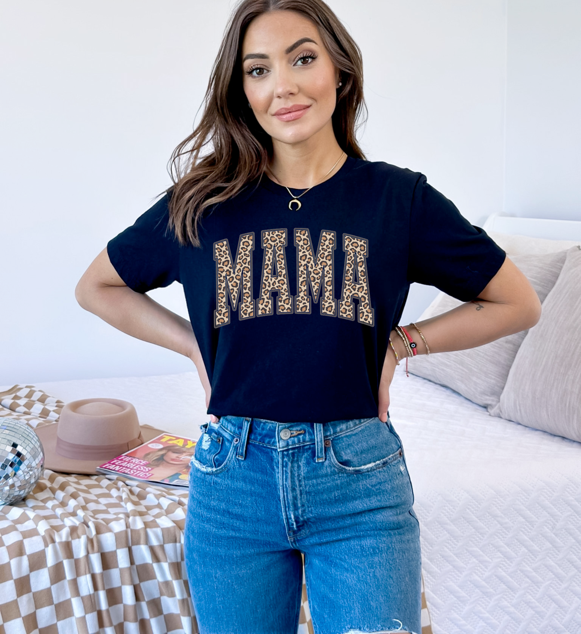 Tiny toes Baby Co - Vente Sweat-shirt à imprimés – femme - Sweatshirt ou t-shirt noir « Mama » à motif léopard - Tiny toes Baby Co1