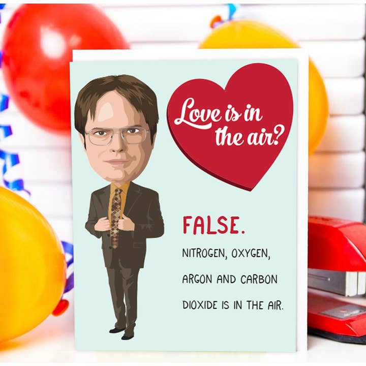 The Office: Dwight Schrute "Love is in the Air? False." Card for wholesale by Papersalt
