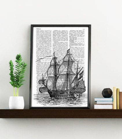 PRRINT! - Wholesale Art Print - Old ship print Dictionary Encyclopedia Page Book print0