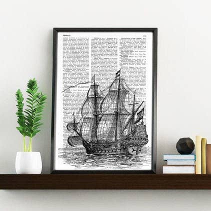 PRRINT! - Wholesale Art Print - Old ship print Dictionary Encyclopedia Page Book print