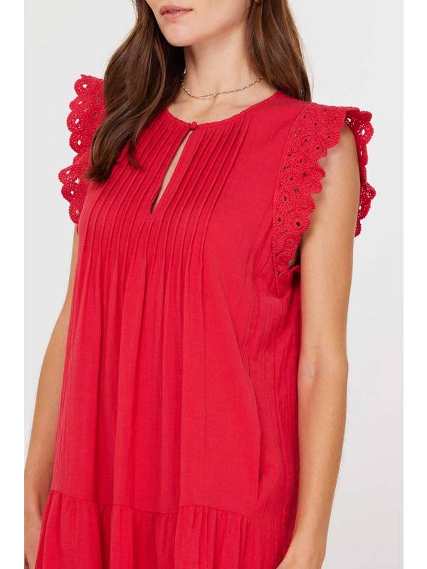 Current Air - Wholesale Tunic - Women's - Crochet Sleeve Tiered Mini Dress
