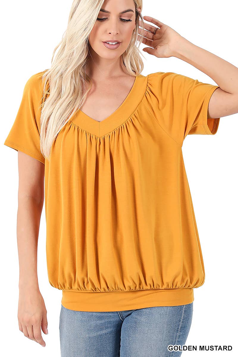 42POPS - Wholesale Blouse - Women's - ",.SHIRRED V-NECK SHORT SLEEVE TOP21