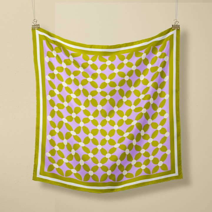 Aaliyah Makoni - Wholesale Scarf - Women's - Lime and lilac satin scarf