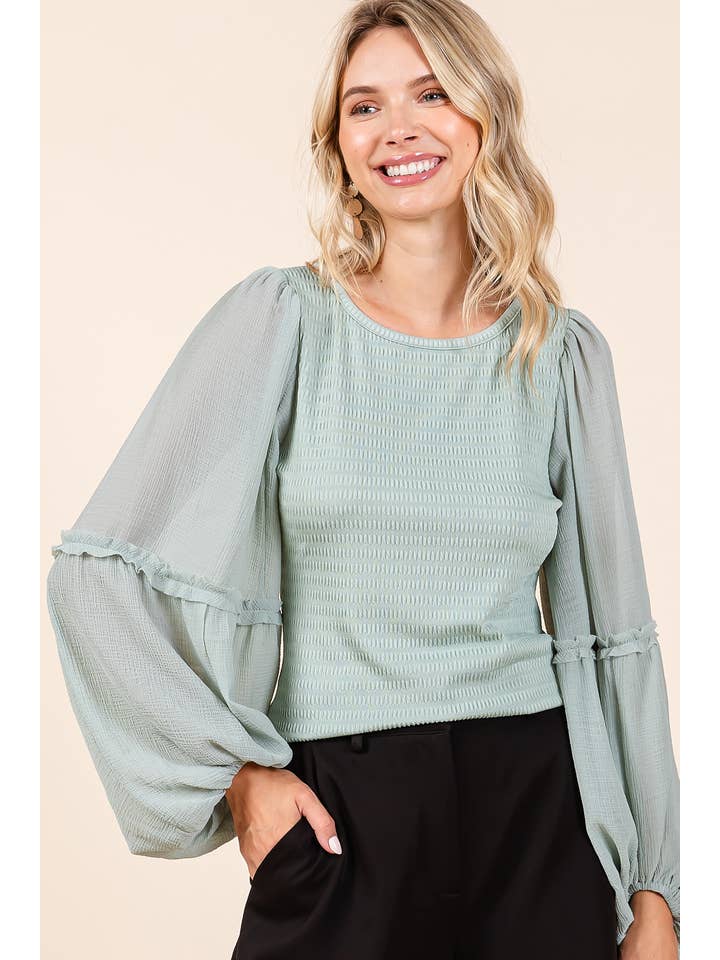 mittoshop - Wholesale Knit Top - Women's - MIXED MEDIA TEXTURED KNIT CHIFFON LONG SLEEVE TOP10