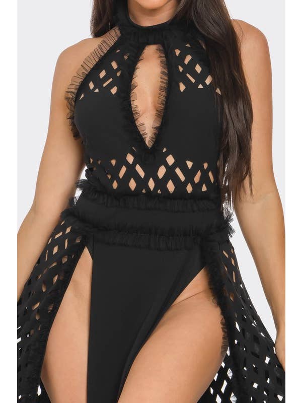 BANJUL - Wholesale Dress - Women's - BD13355P1 Eyelet Halter Neck Maxi Dress5