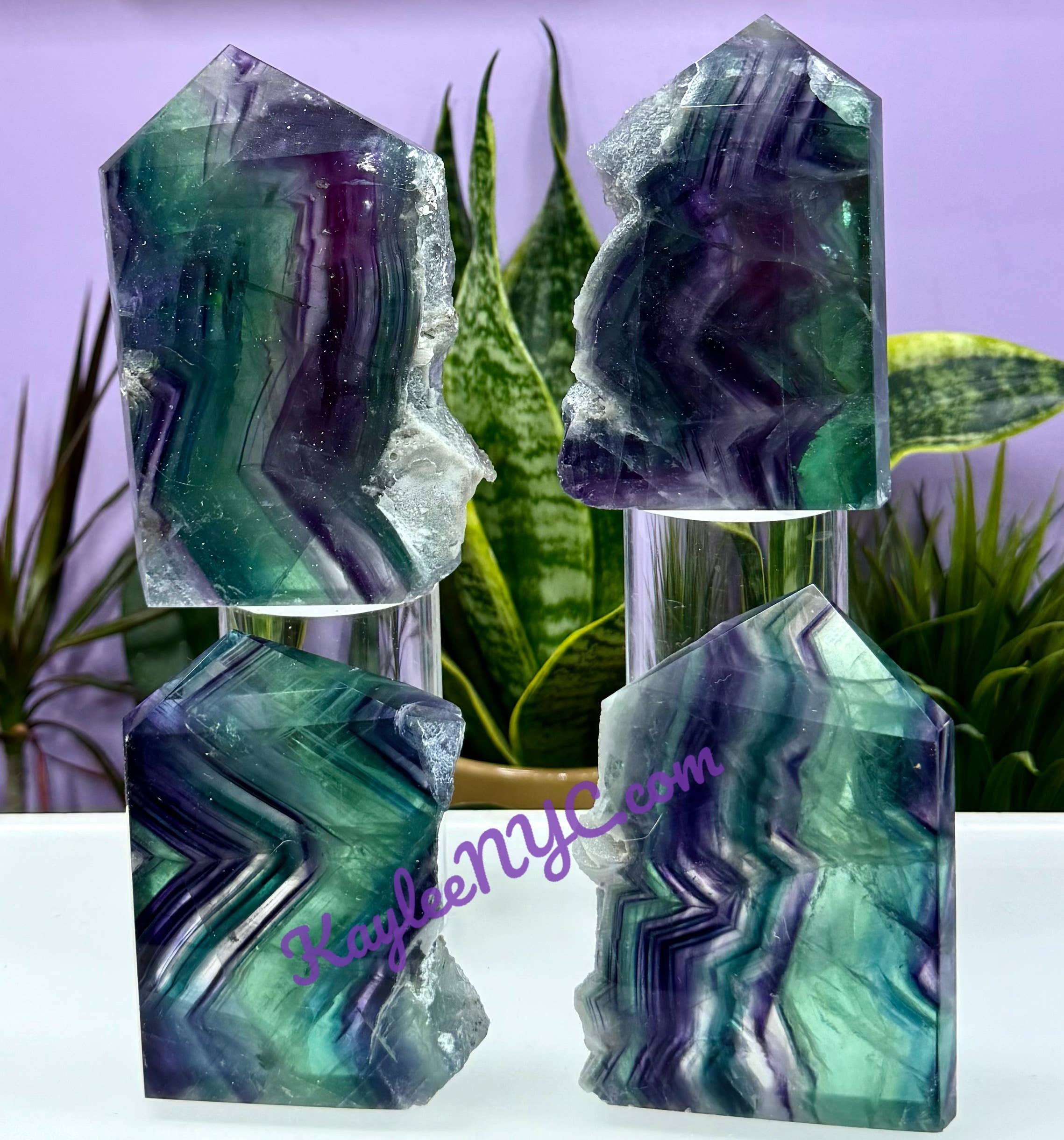KayleeNYC - Wholesale Spiritual Stone/Crystal - 3-5 PCs Natural Fluorite Obelisk Point Crystal Energy1